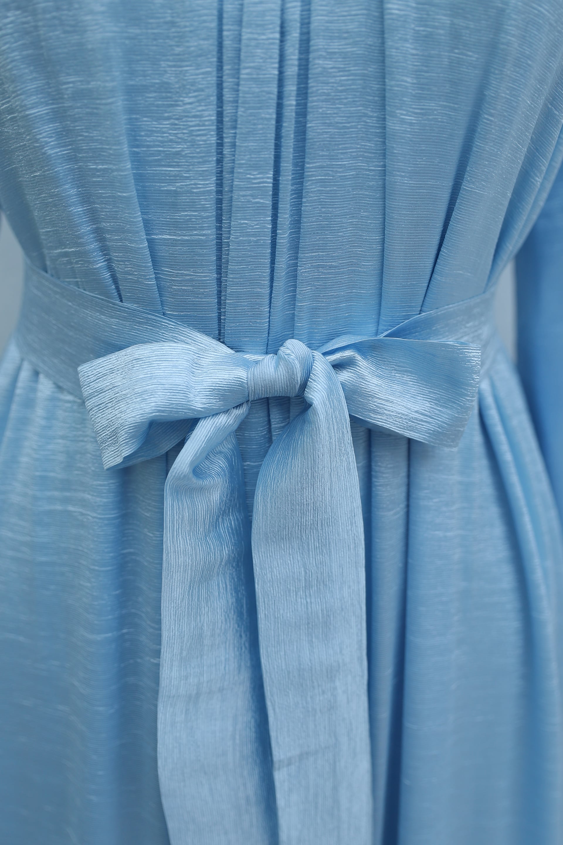 Crinkle Crepe Long Dress with Ruffled Collar and Hem - Baby Blue - Podyumplus - by Peralane - photo 8