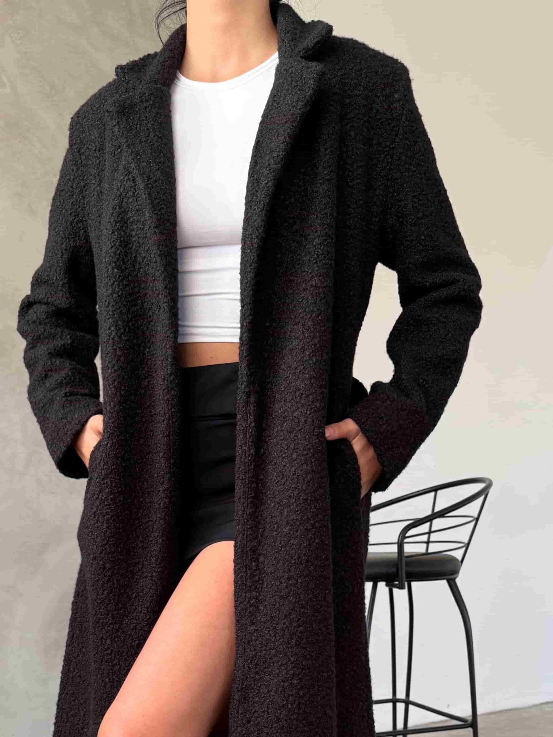 Women's Black Boucle Long Coat - Sold as Pack of 3 - My Bee - by Peralane - photo 2