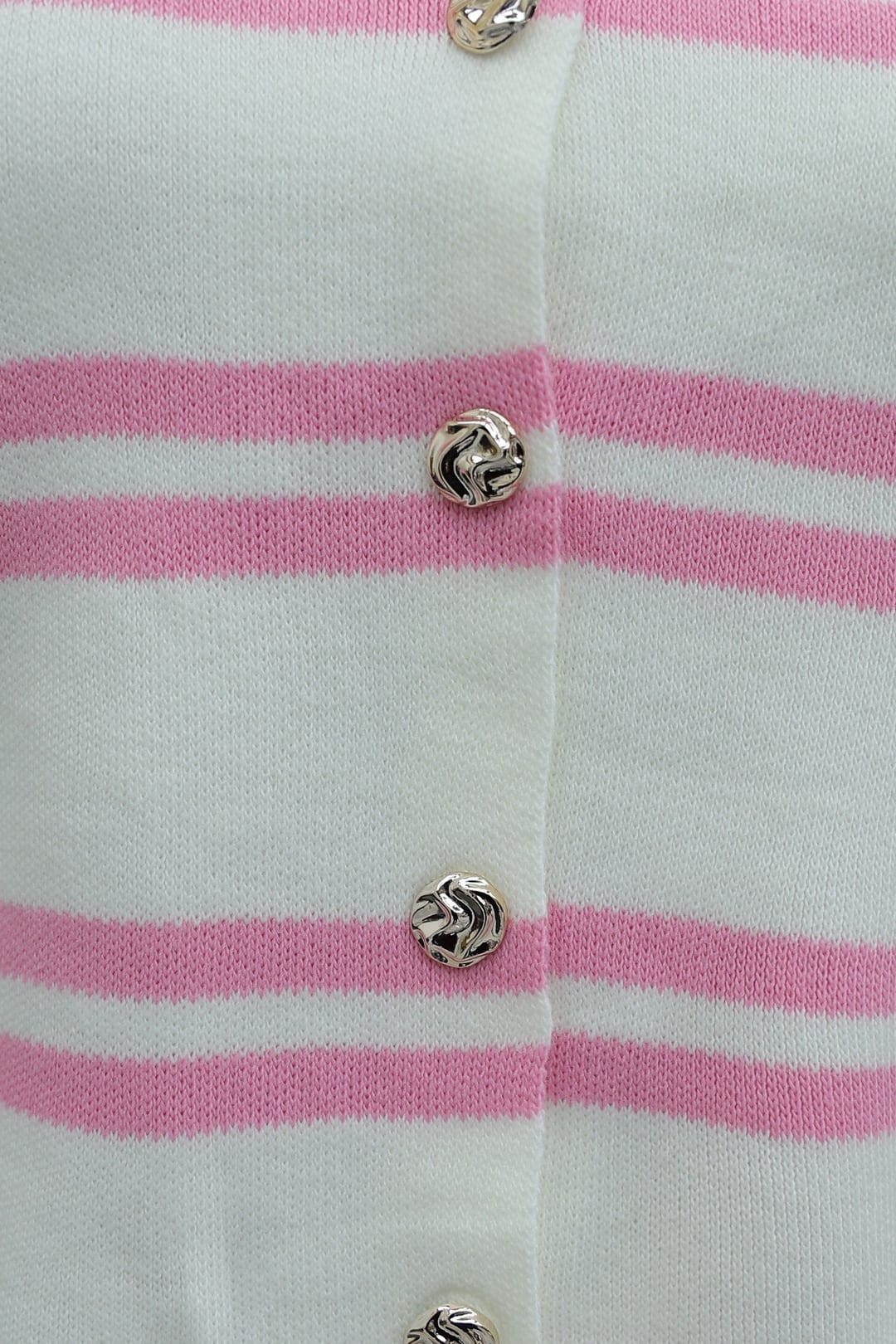 Striped Knit Cardigan with Shiny Buttons - Pink - Podyumplus - by Peralane - photo 8