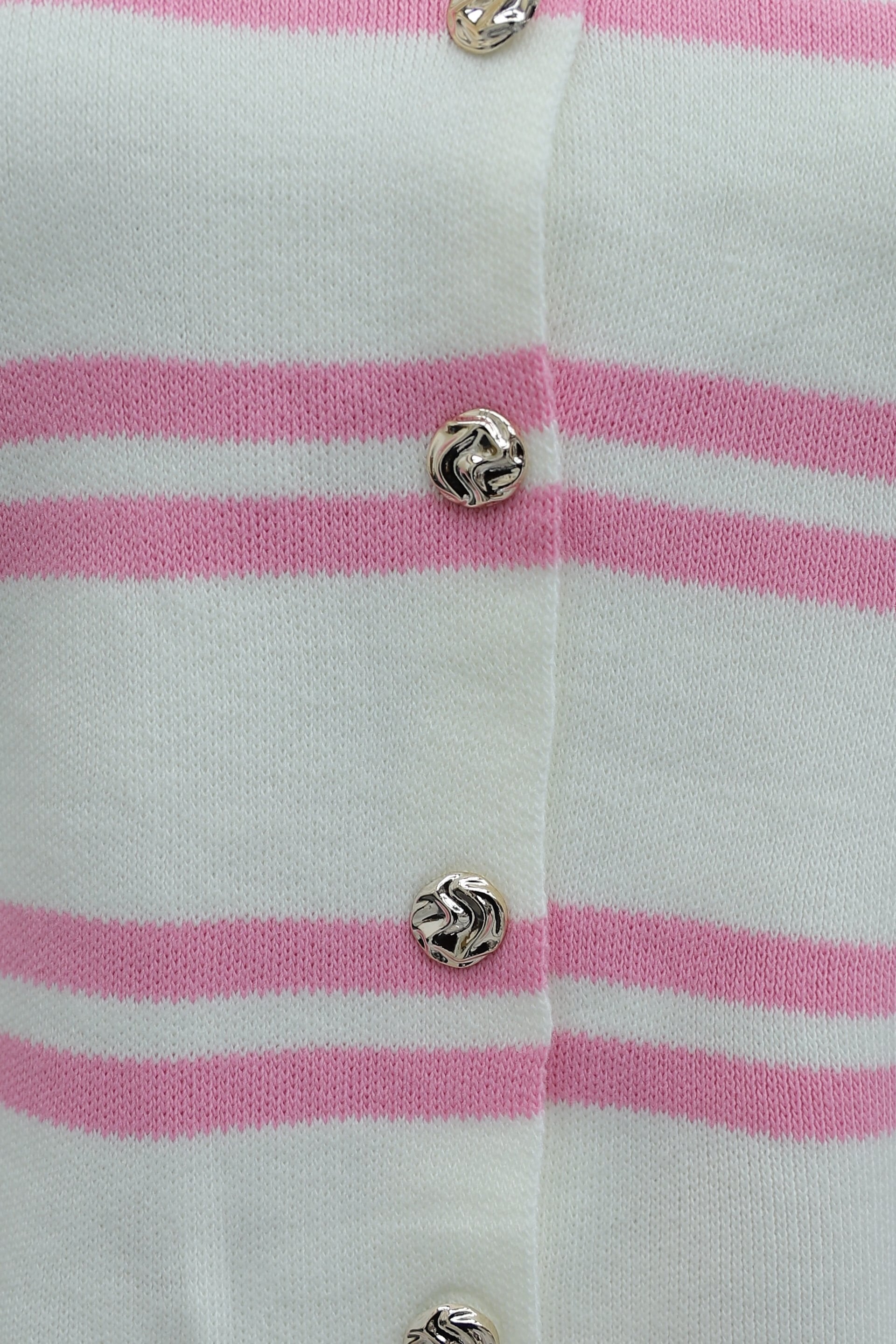 Striped Knit Cardigan with Shiny Buttons - Pink - Podyumplus - by Peralane - photo 8