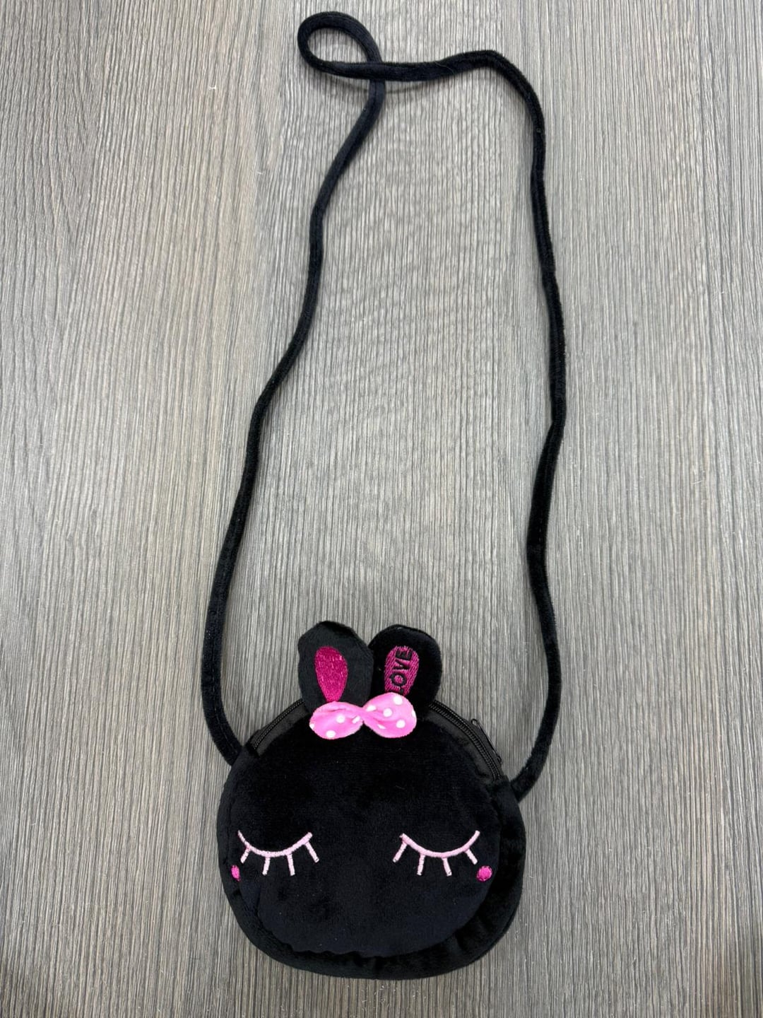 Black Round Plush Crossbody Bag with Pink Bunny Ears - Nesvay - by Peralane - photo 2
