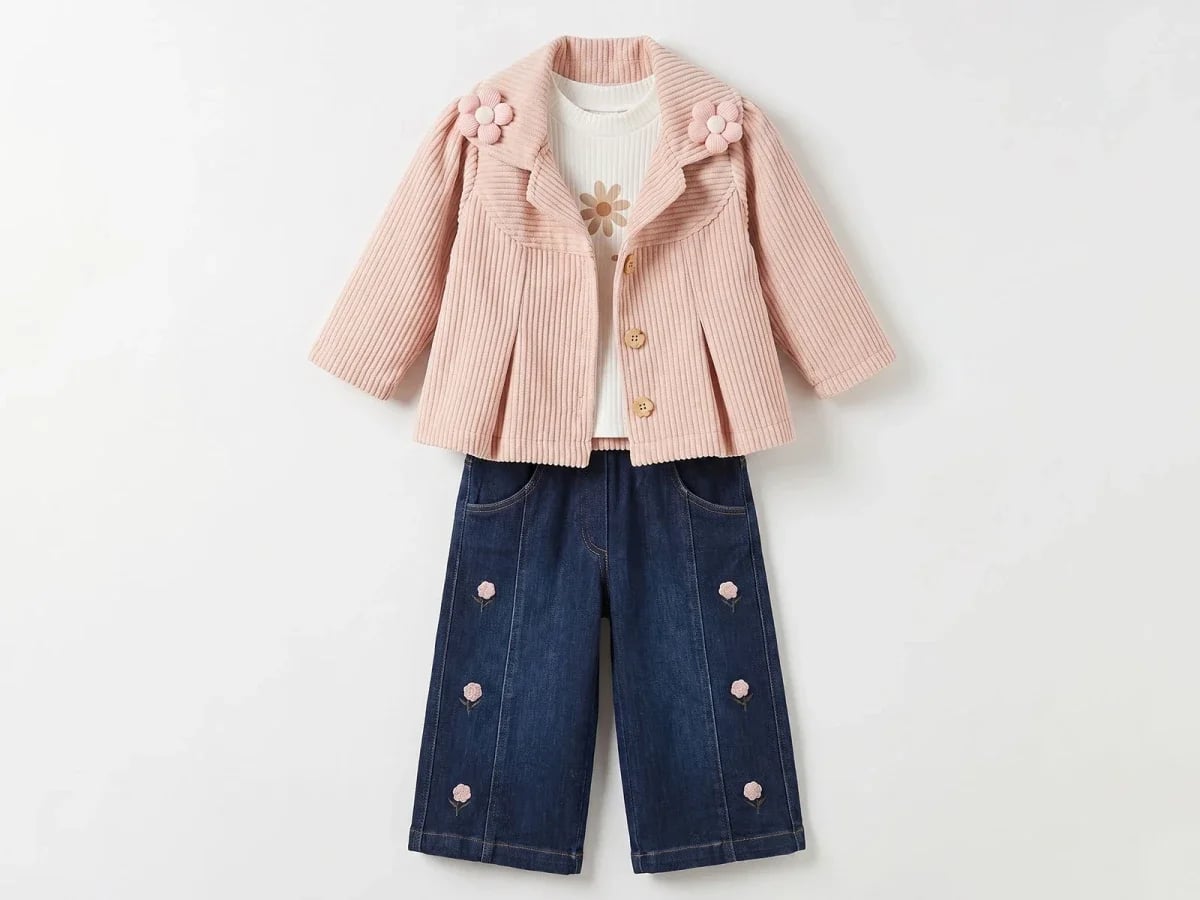 Girls' Floral Detail Jacket, T-Shirt and Denim Trousers Set - Canoz - by Peralane