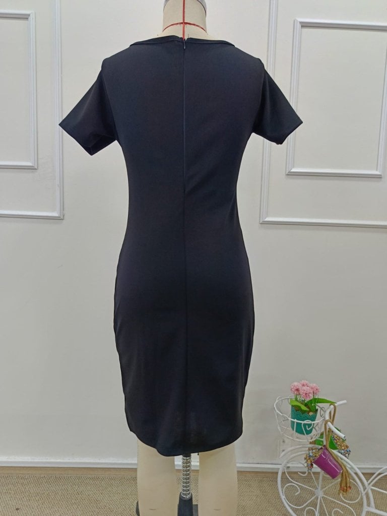 Women's Short Sleeve V-Neck Pleated Crepe Dress - Black - Janes - by Peralane - photo 7