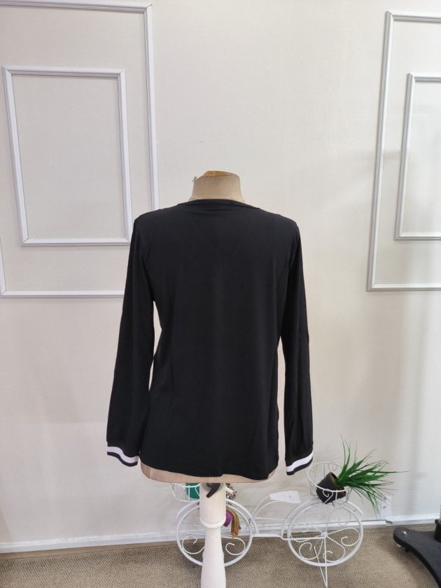 Women's Long-Sleeved V-Neck Viscose Blouse with White Stripes - Janes - by Peralane - photo 6