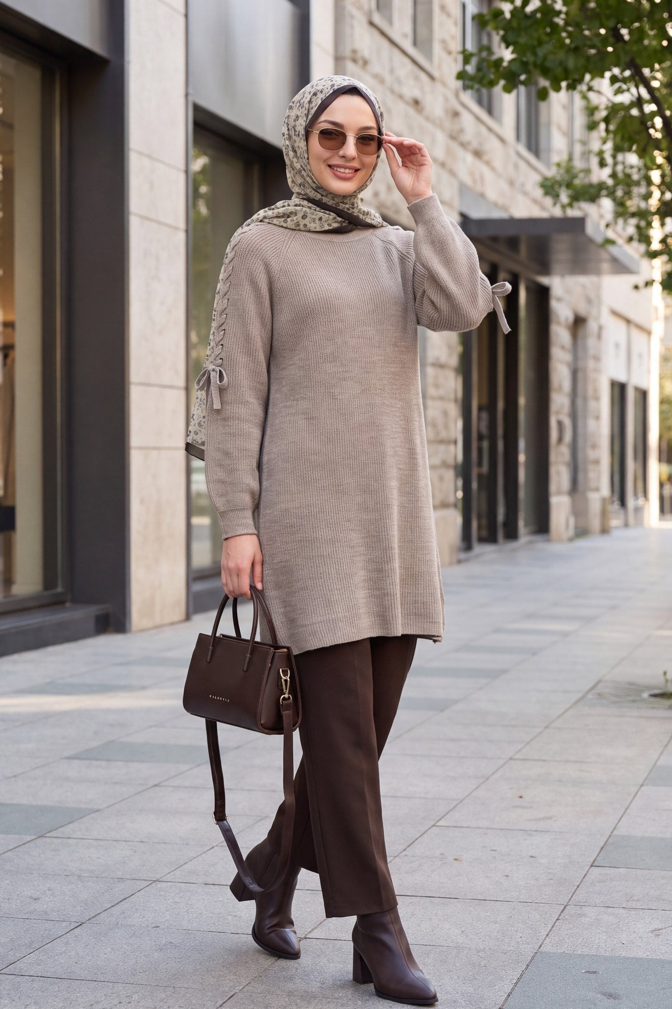 Shoulder Braided Slouchy Knit Tunic - Earth - Podyumplus - by Peralane - photo 3