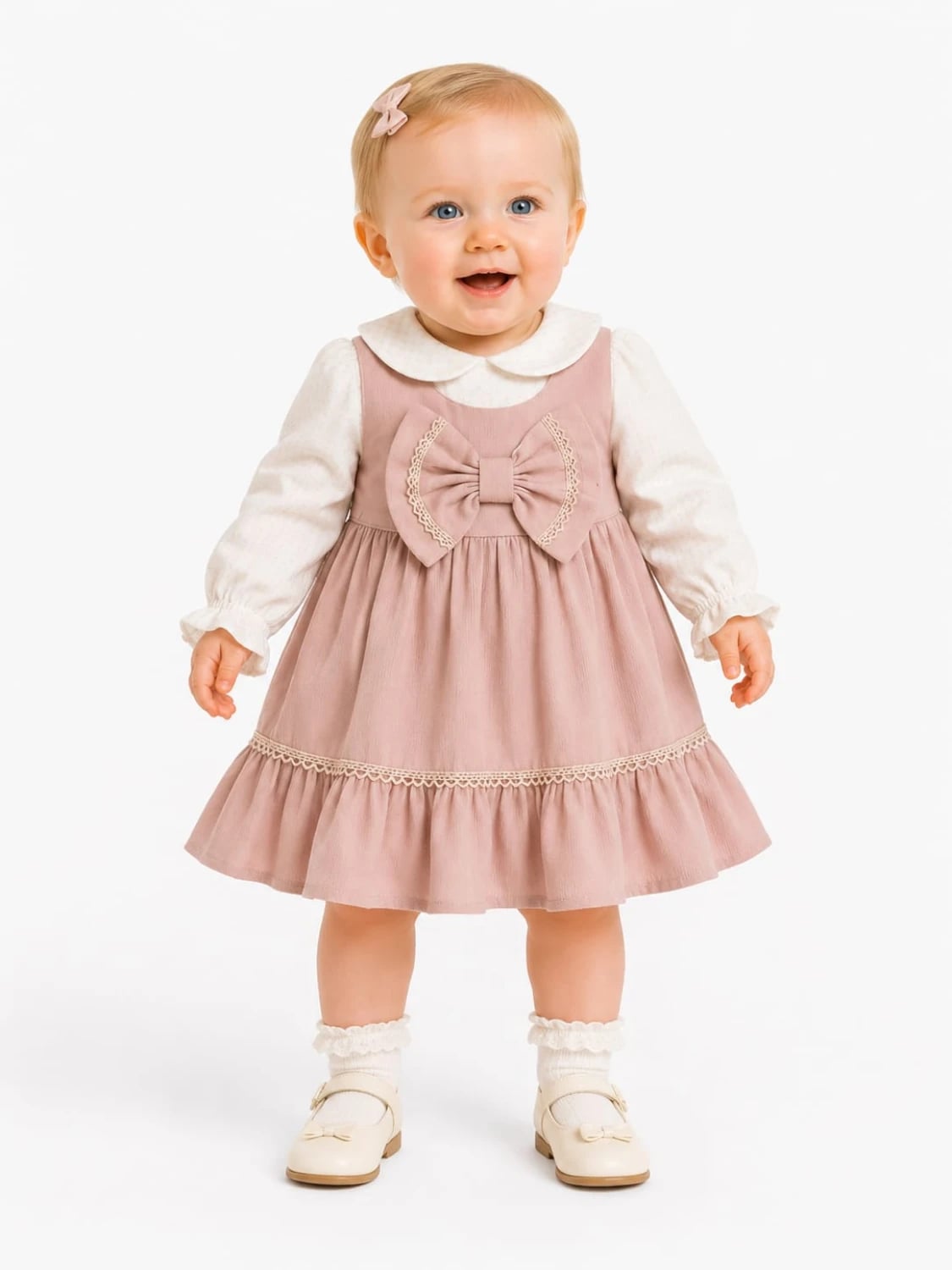 Dusty Rose Pinafore Dress and Blouse Set for Baby Girls - Serkon Baby - by Peralane