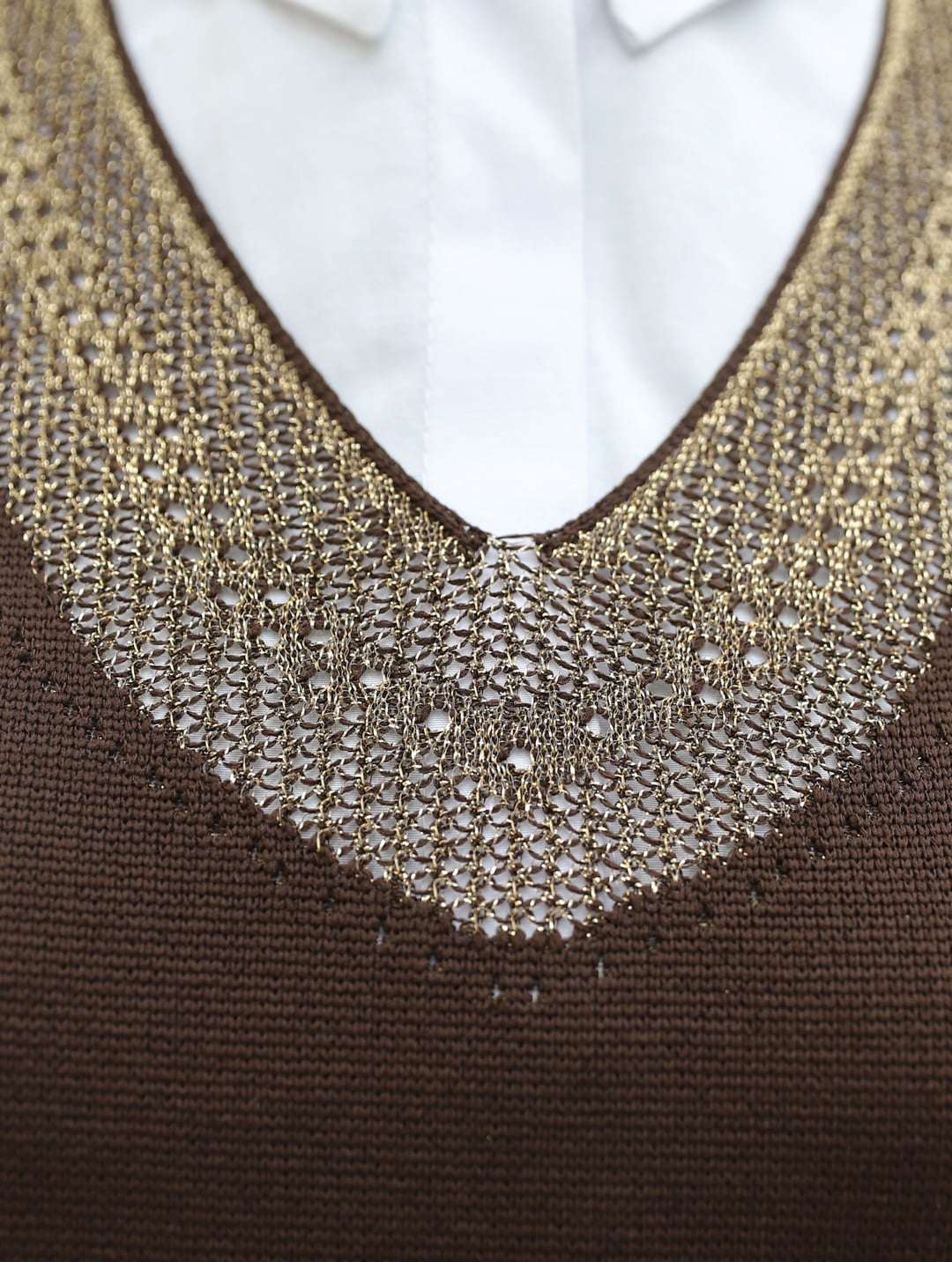 Sequin Trim V-Neck Short Sleeve Knit Tunic - Dark Brown - Podyumplus - by Peralane - photo 6