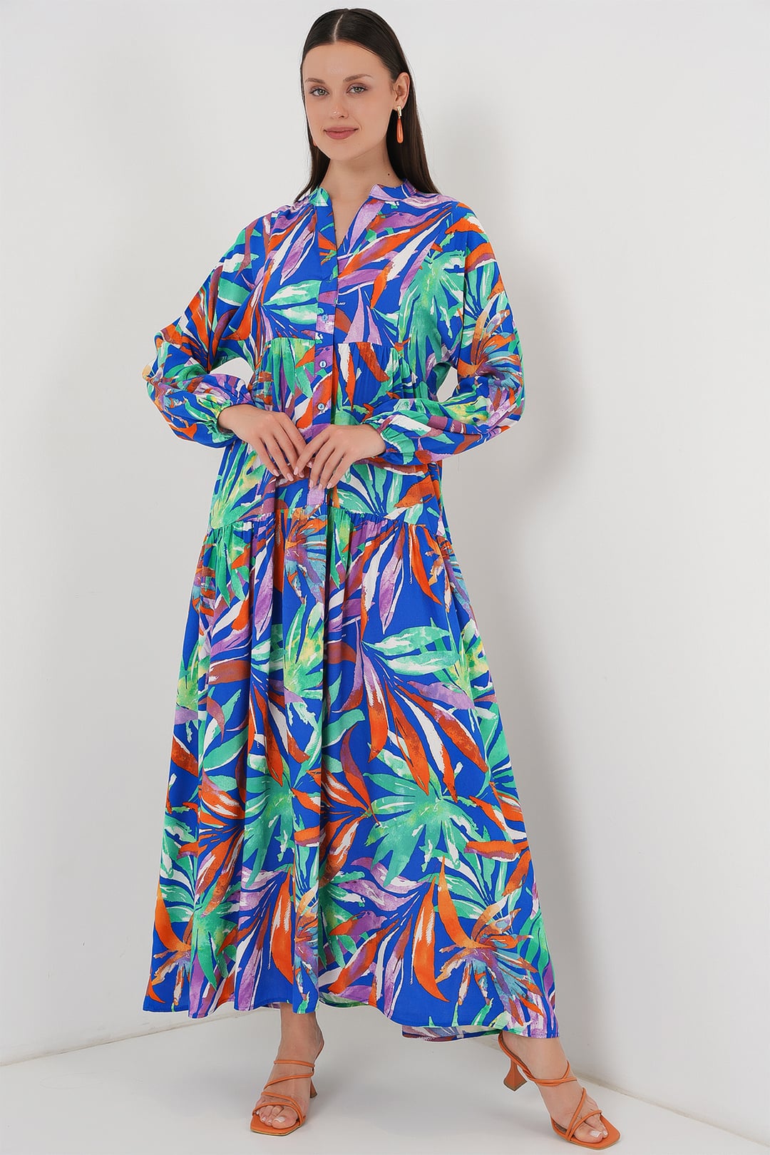 Authentic Pattern Long-Sleeve Modest Dress in Dark Navy - Bigdart - by Peralane - photo 2