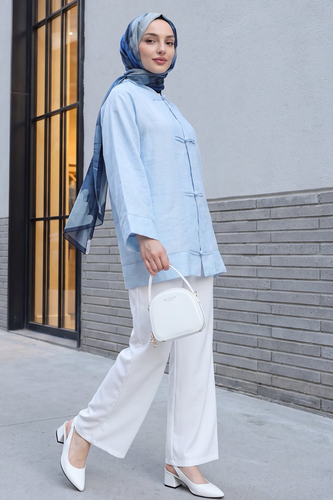 Biye Buttoned V-Neck Organza Voile Oversize Kimono - Light Blue - Podyumplus - by Peralane - photo 7