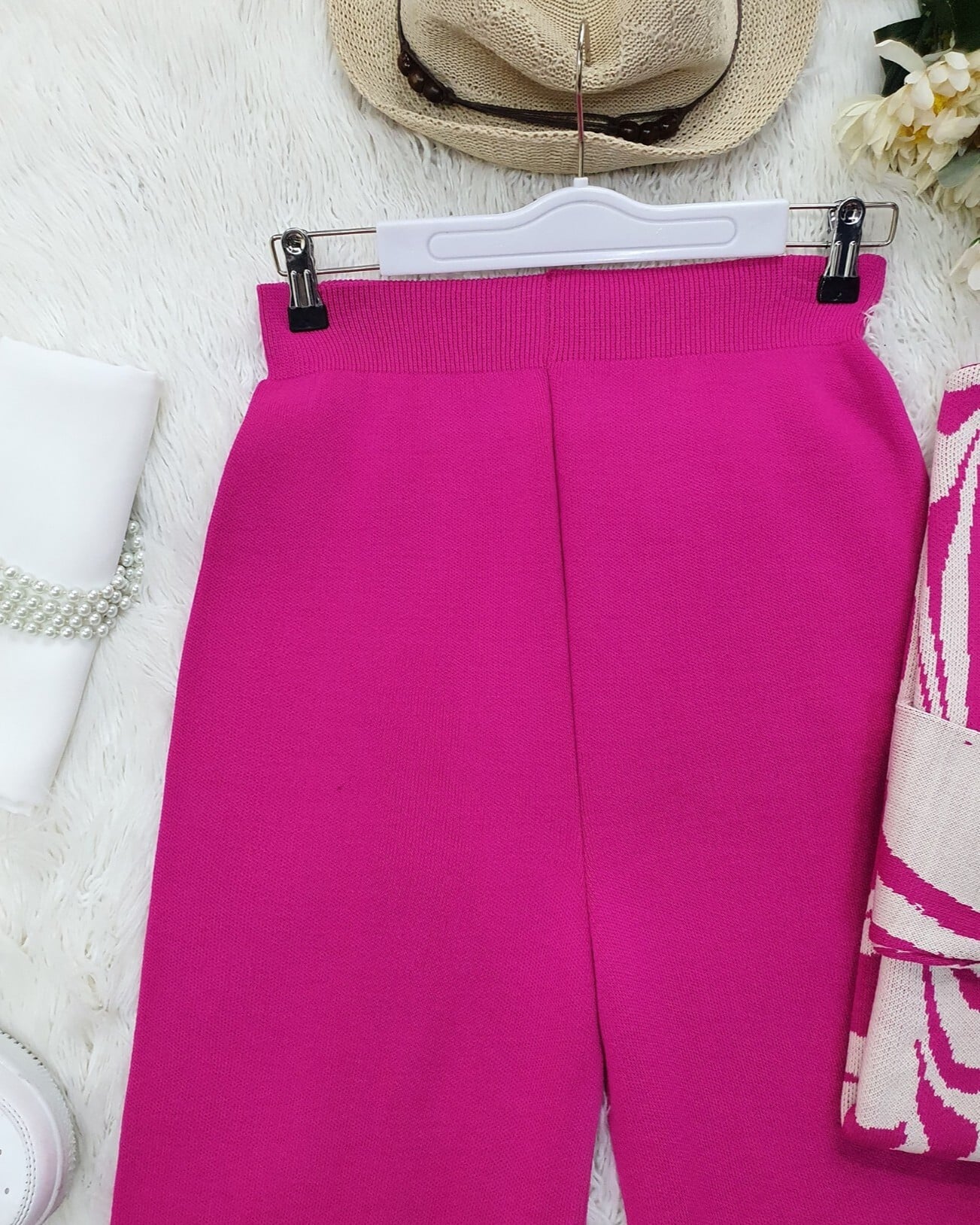 Magenta Wide-Leg Knit Trousers with Elastic Waist - Podyumplus - by Peralane - photo 3