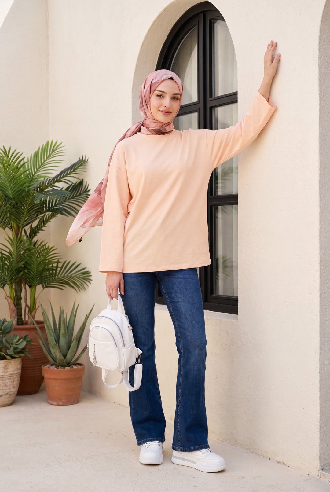 Round Neck Relaxed Knit Tunic - Salmon - Podyumplus - by Peralane - photo 7