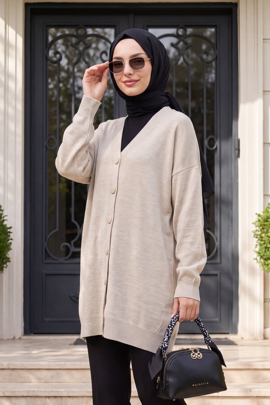 Button-Front Oversize Knit Cardigan - Stone - Podyumplus - by Peralane