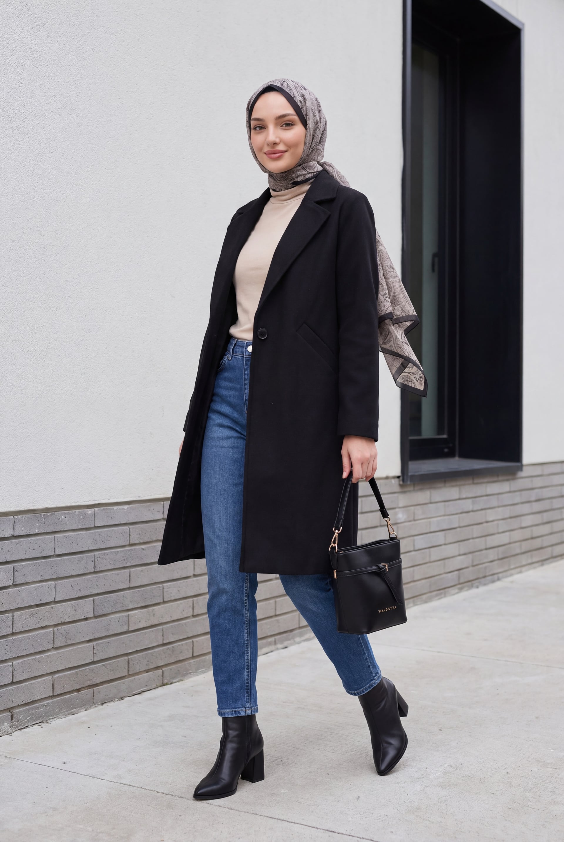 Black Mid-Length Coat with Notched Lapel - Women's - Bigdart - by Peralane - photo 4