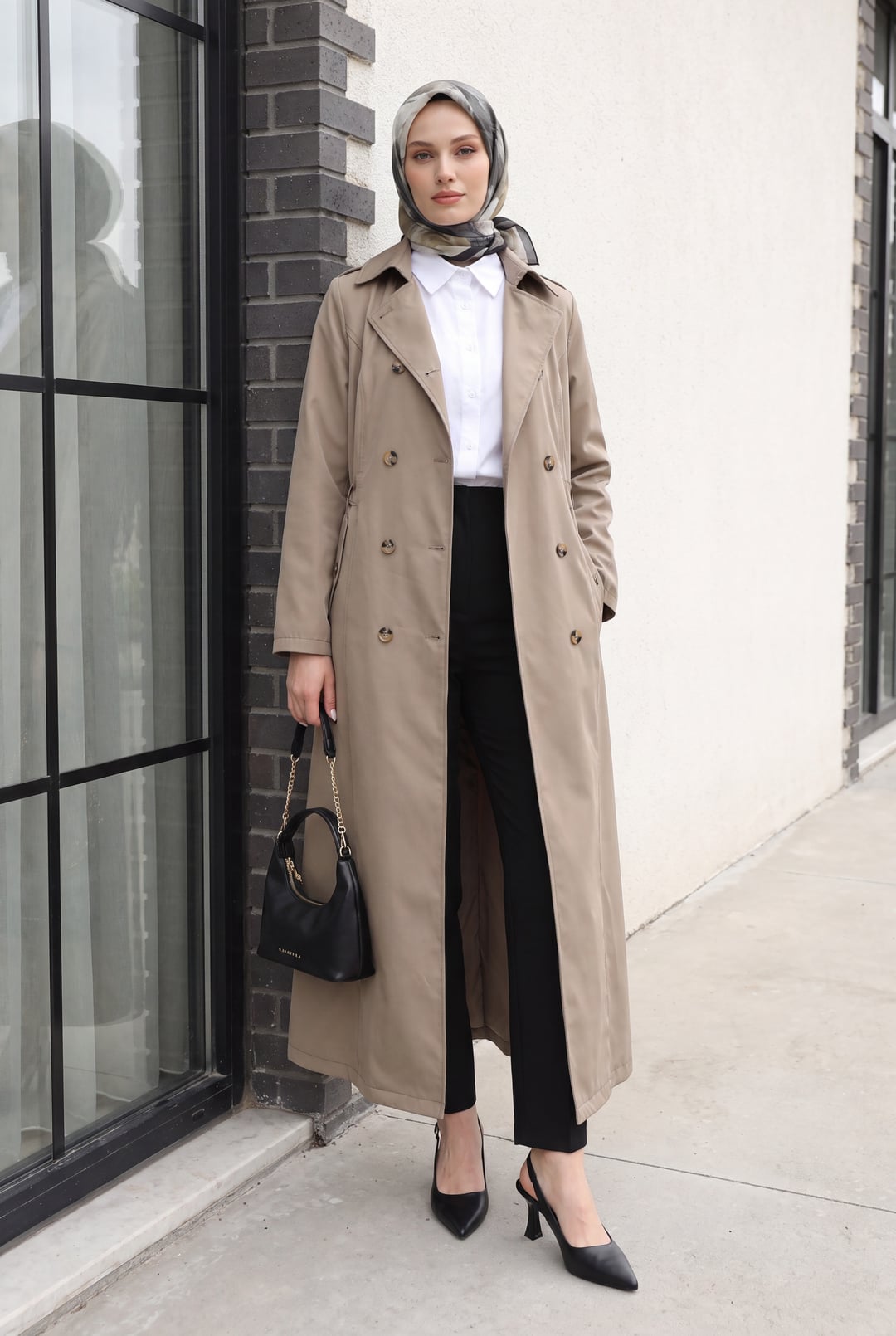 Double-Breasted Belted Trench Coat - Mink - Podyumplus - by Peralane - photo 6