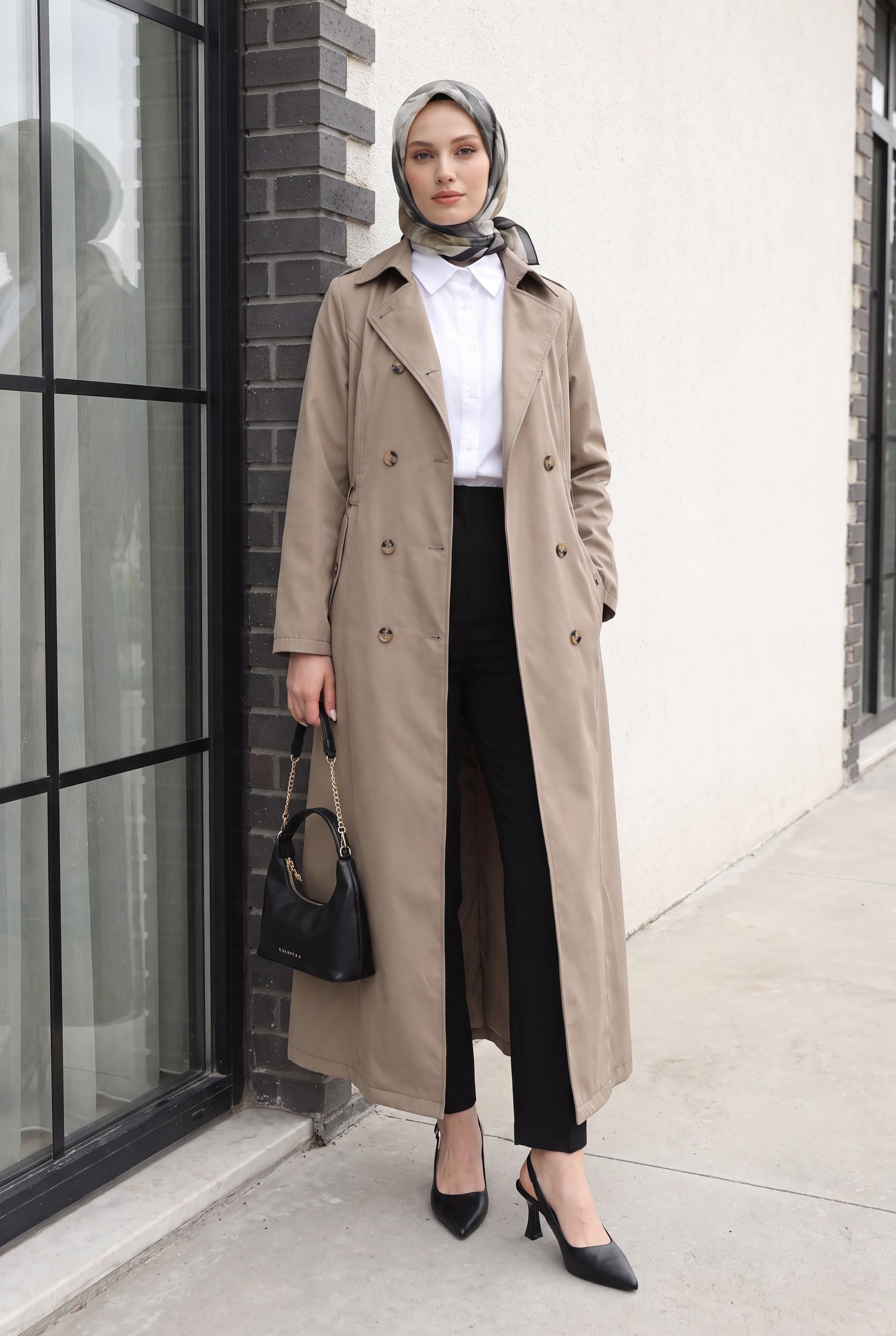 Double-Breasted Belted Trench Coat - Mink - Podyumplus - by Peralane - photo 6
