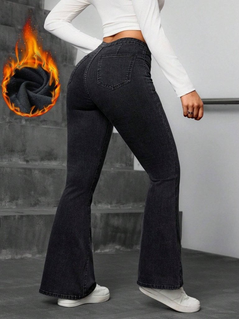 Women's High Waist Single Button Flared Denim Jeans - Janes - by Peralane - photo 3