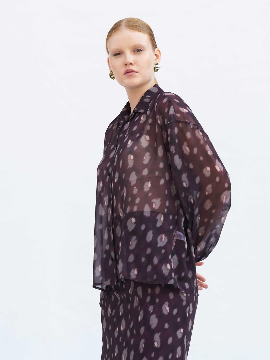 Polyester Sheer Long-Sleeve Blouse with Abstract Spot Print - Lefon - by Peralane - photo 10