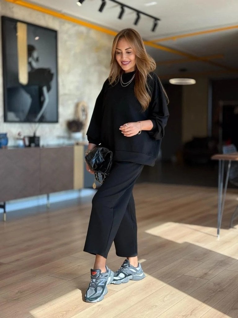 Women's Long Sleeve Crew Neck Viscose Two-Thread Blouse and Trousers Two-Piece Set - Janes - by Peralane - photo 3