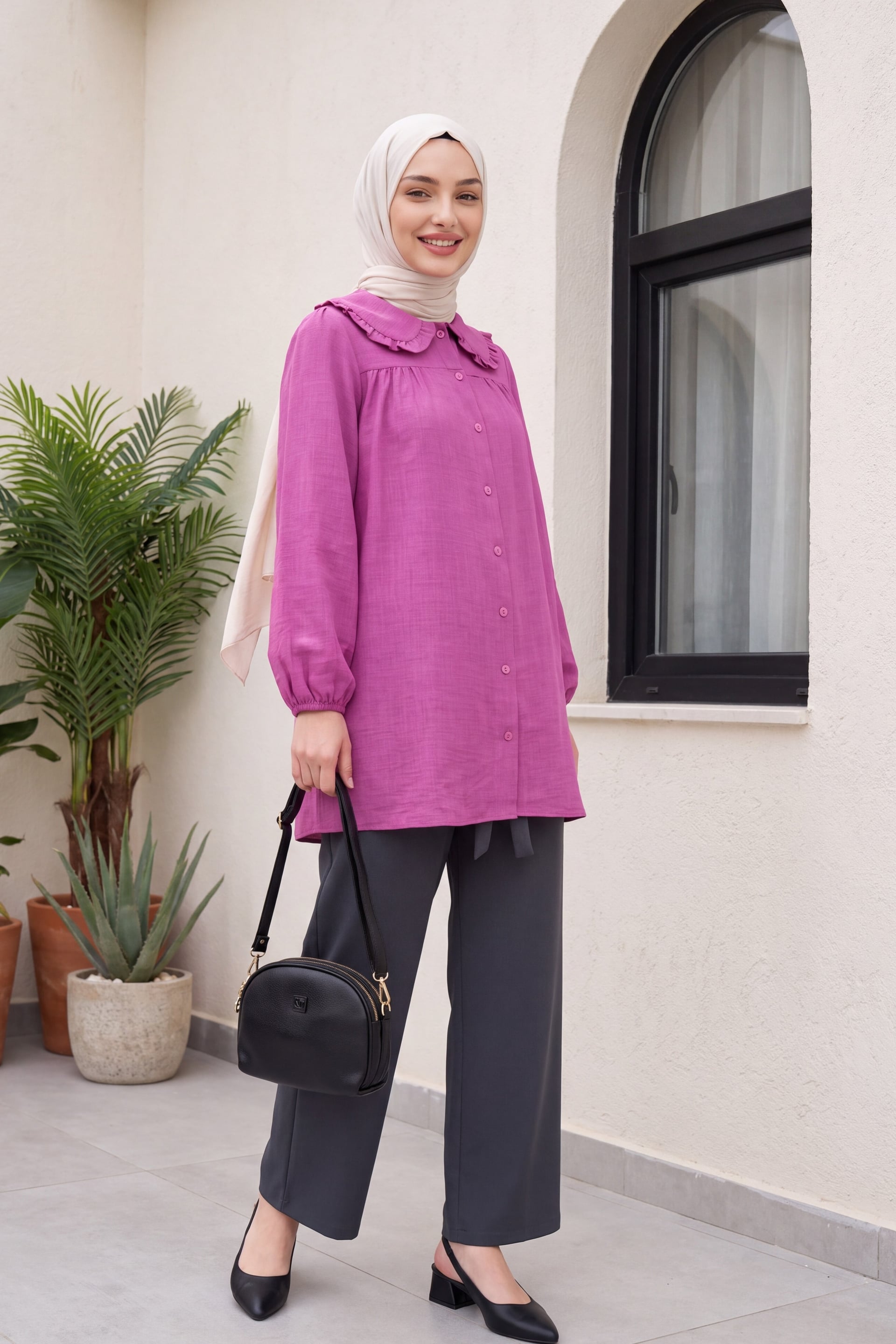 Pink Peter Pan Collar Tunic with Dark Grey Trousers - Podyumplus - by Peralane - photo 3
