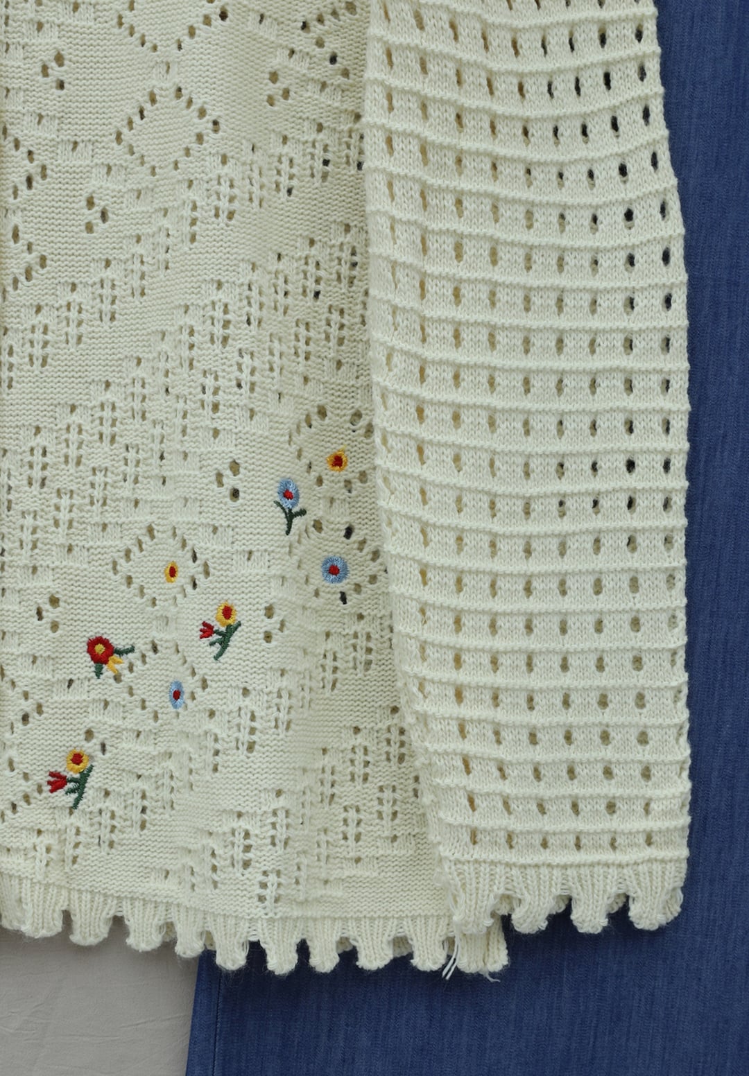 Cream Floral Embroidered Open-Weave Knit Cardigan for Women - Podyumplus - by Peralane - photo 5