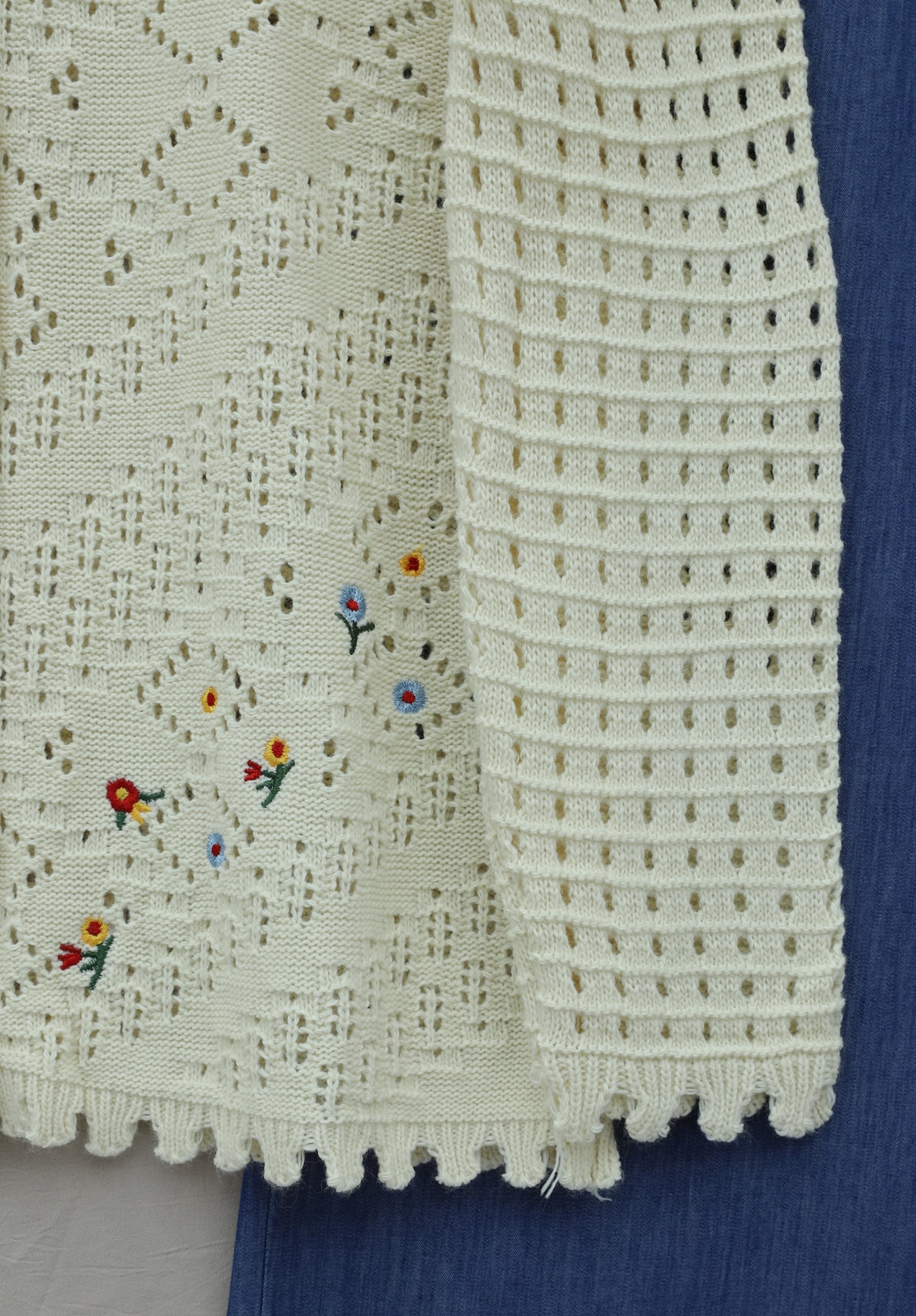 Cream Floral Embroidered Open-Weave Knit Cardigan for Women - Podyumplus - by Peralane - photo 5
