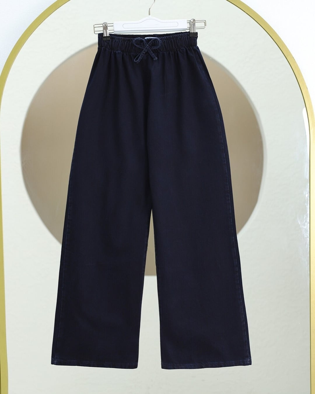 Wide Leg Drawstring Waist Denim Trousers - Dark Navy - Podyumplus - by Peralane - photo 5