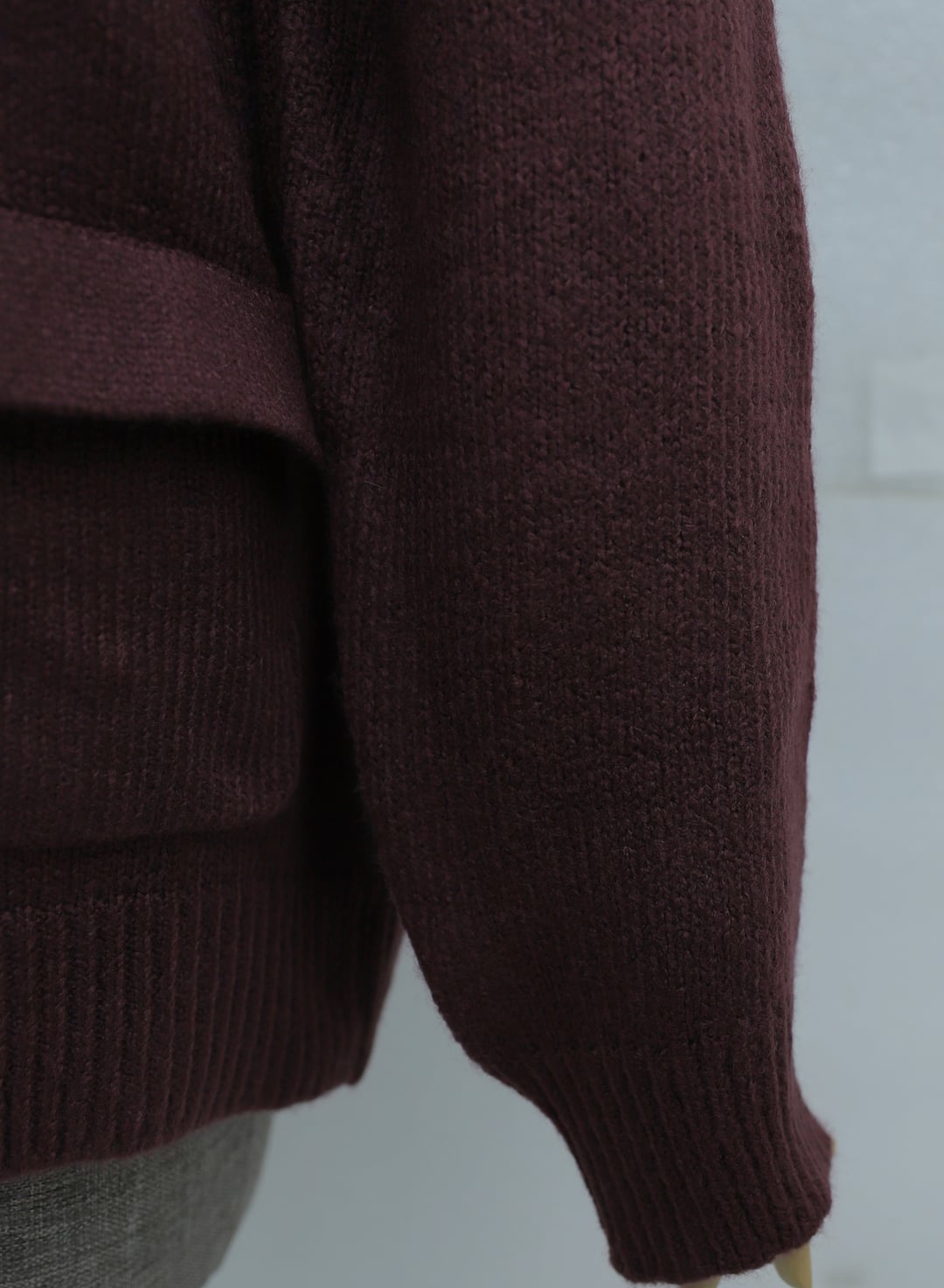 Burgundy Button-Front Half-Collar Loose Knit Cardigan with Pockets - Podyumplus - by Peralane - photo 6