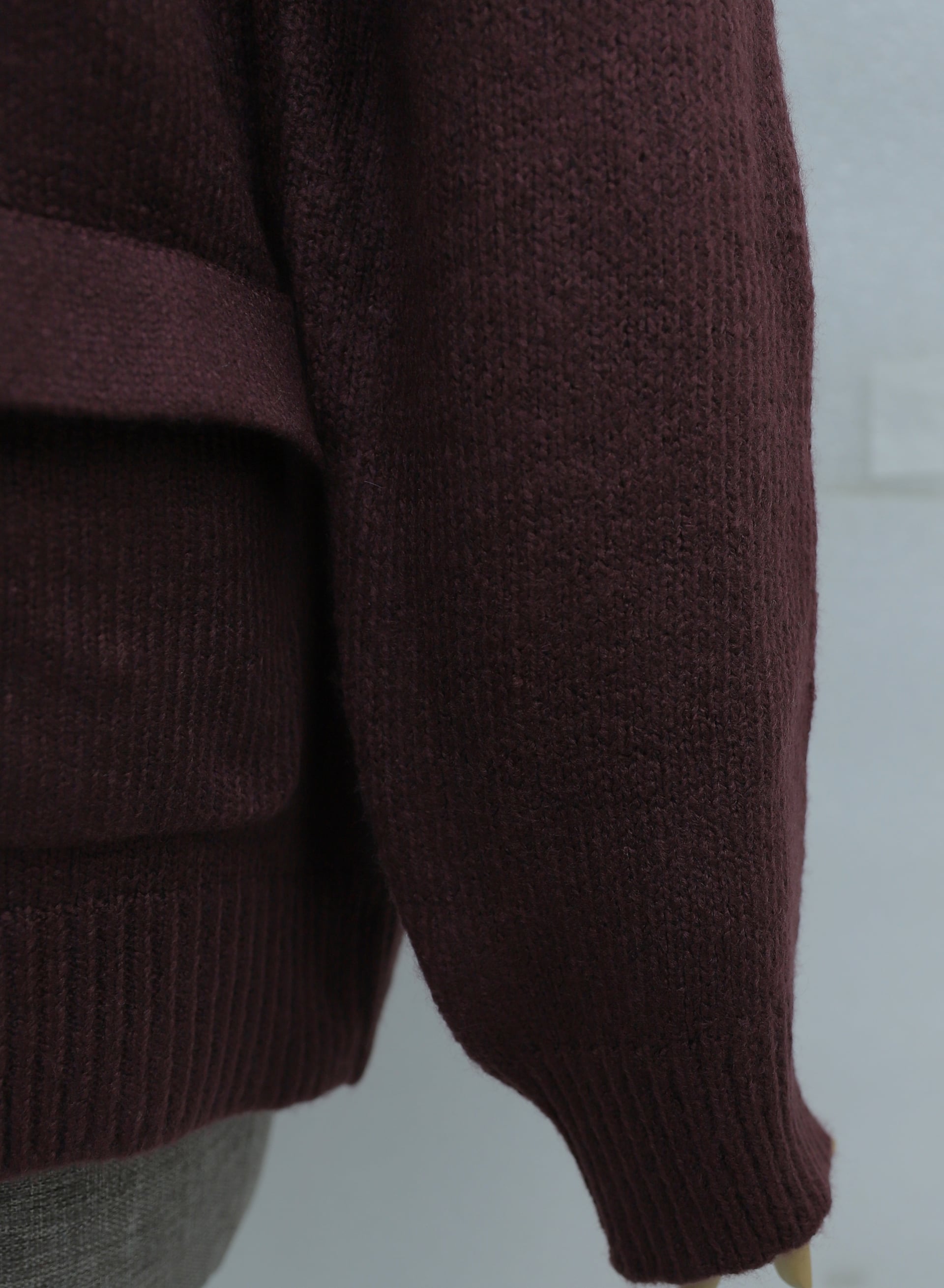 Burgundy Button-Front Half-Collar Loose Knit Cardigan with Pockets - Podyumplus - by Peralane - photo 6