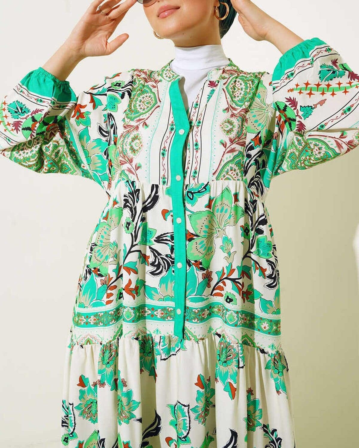 Authentic Pattern Long Modest Dress - Green - Bigdart - by Peralane - photo 2