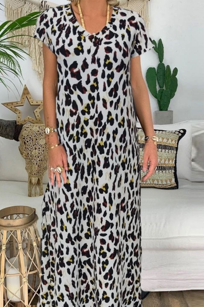 Women's Short Sleeve V-Neck Maxi Zebra Print Dress - Janes - by Peralane - photo 2
