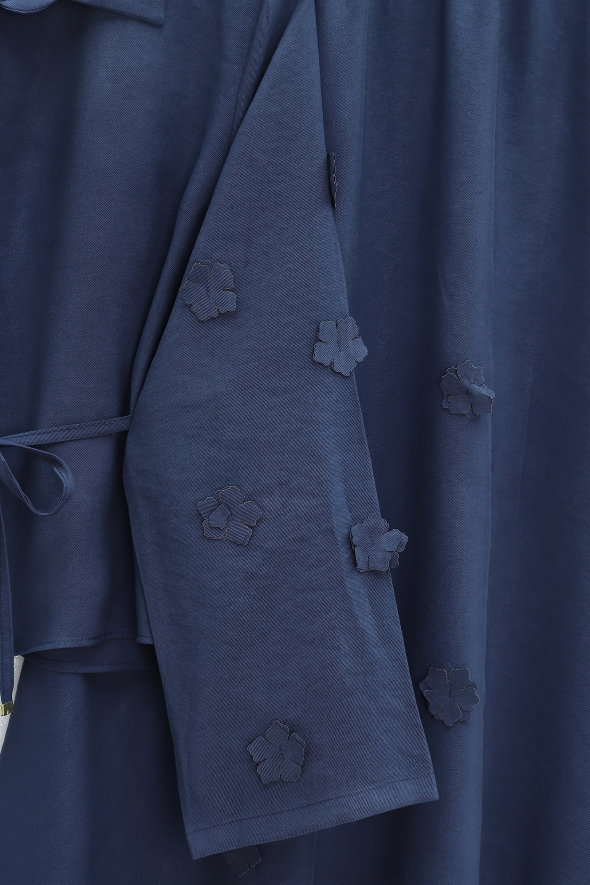 Women's Navy Blue Floral Sleeve and Skirt Trim Modest Two-Piece Shirt and Skirt Set with Tie Waist - Podyumplus - by Peralane - photo 4