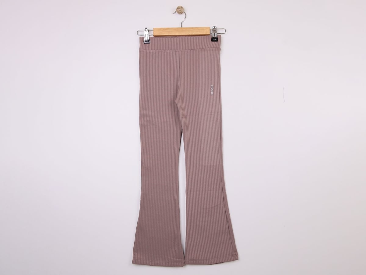 Ribbed Knit Girls' Flared Trousers with Print - Brown - Langa - by Peralane