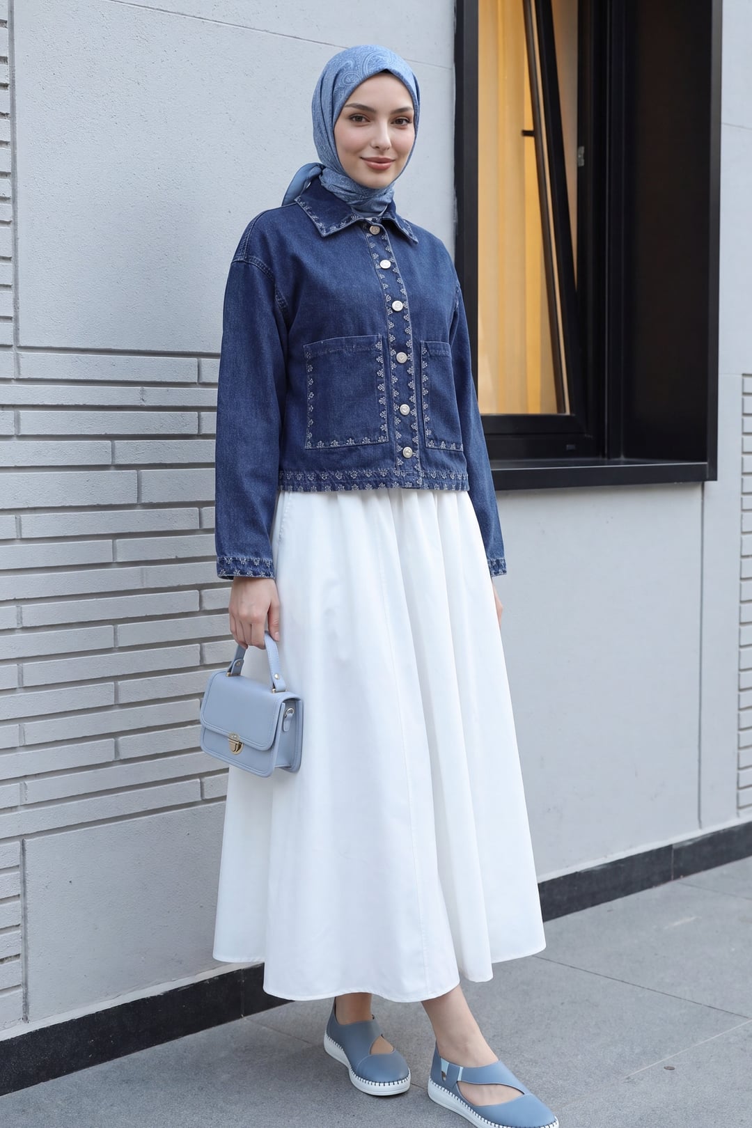 Dark Blue Denim Jacket with Shepherd Embroidery and Buttons - Podyumplus - by Peralane - photo 5