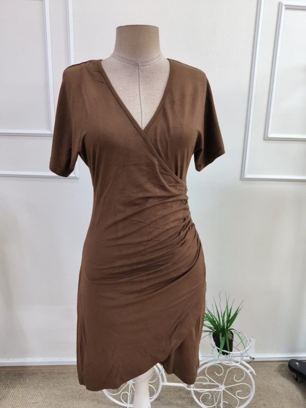 Women's Brown Wrap Dress with Asymmetric Hem - Janes - by Peralane - photo 4
