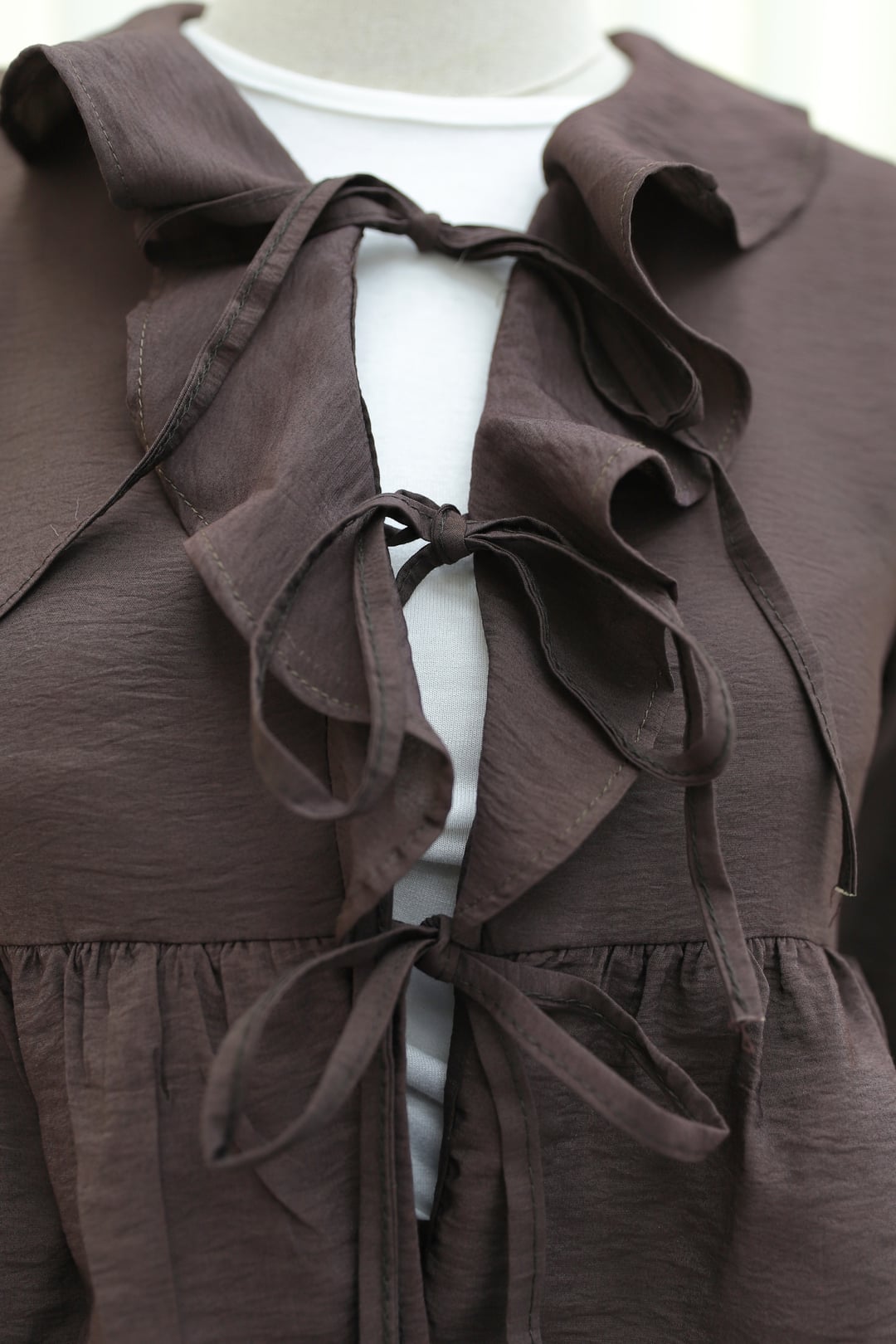 Front Tie Ruffled Spanish Sleeve Skirted Cupro Kimono Set - Dark Brown - Podyumplus - by Peralane - photo 6