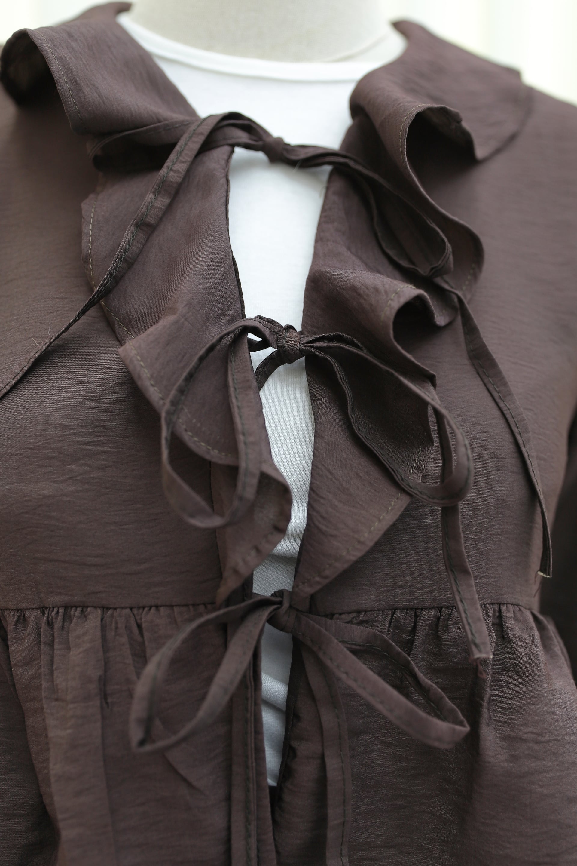 Front Tie Ruffled Spanish Sleeve Skirted Cupro Kimono Set - Dark Brown - Podyumplus - by Peralane - photo 6