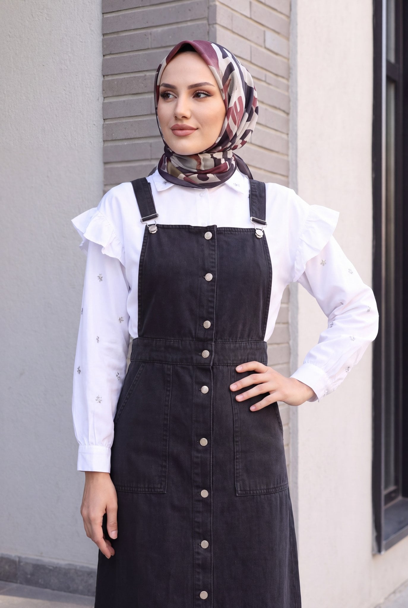 Black Denim Pinafore Dress with Adjustable Straps - Podyumplus - by Peralane - photo 6