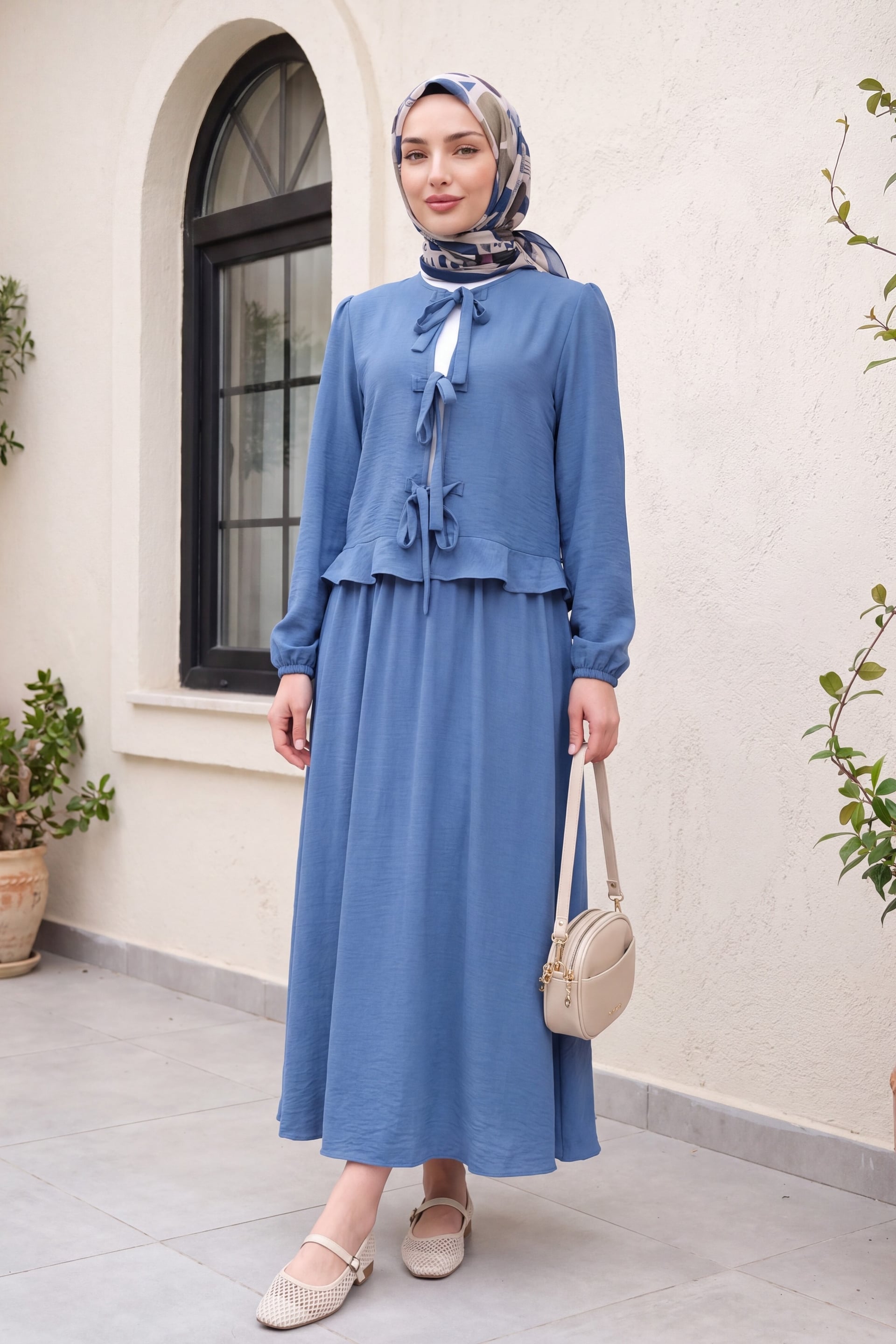 Indigo Modest Two-Piece Set with Lace-Up Top and Skirt - Podyumplus - by Peralane - photo 3