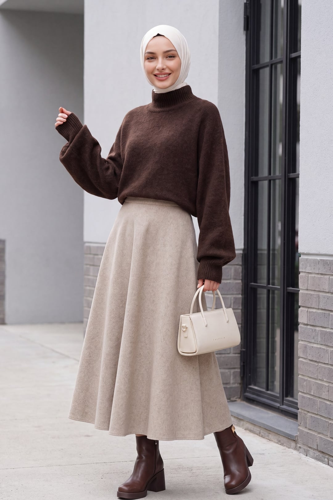 Women's Brown Oversized Batwing Sleeve Turtleneck Knit Sweater - Bigdart - by Peralane - photo 4