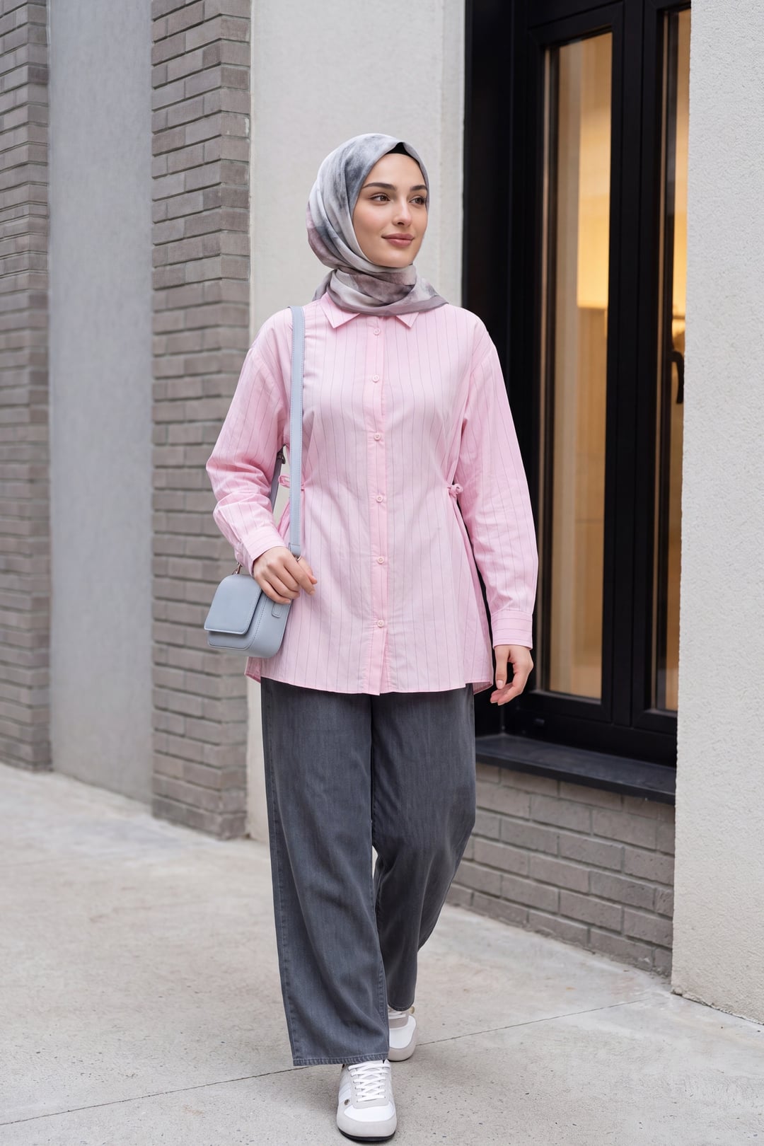Striped Lace-Up Modal Tunic - Pink - Podyumplus - by Peralane - photo 4