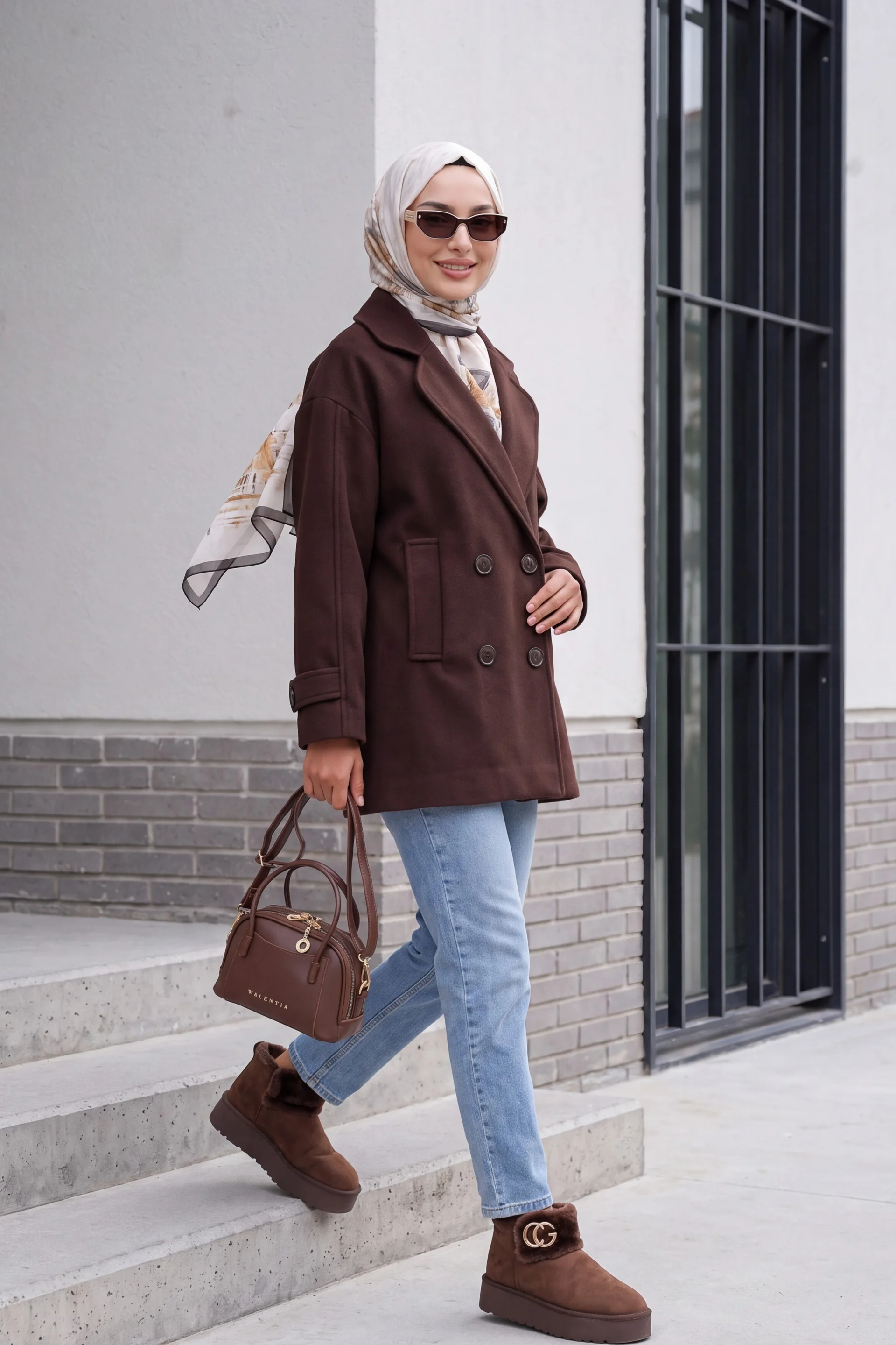 Women's Double-Breasted Brown Wool-Blend Coat - Bigdart - by Peralane - photo 4