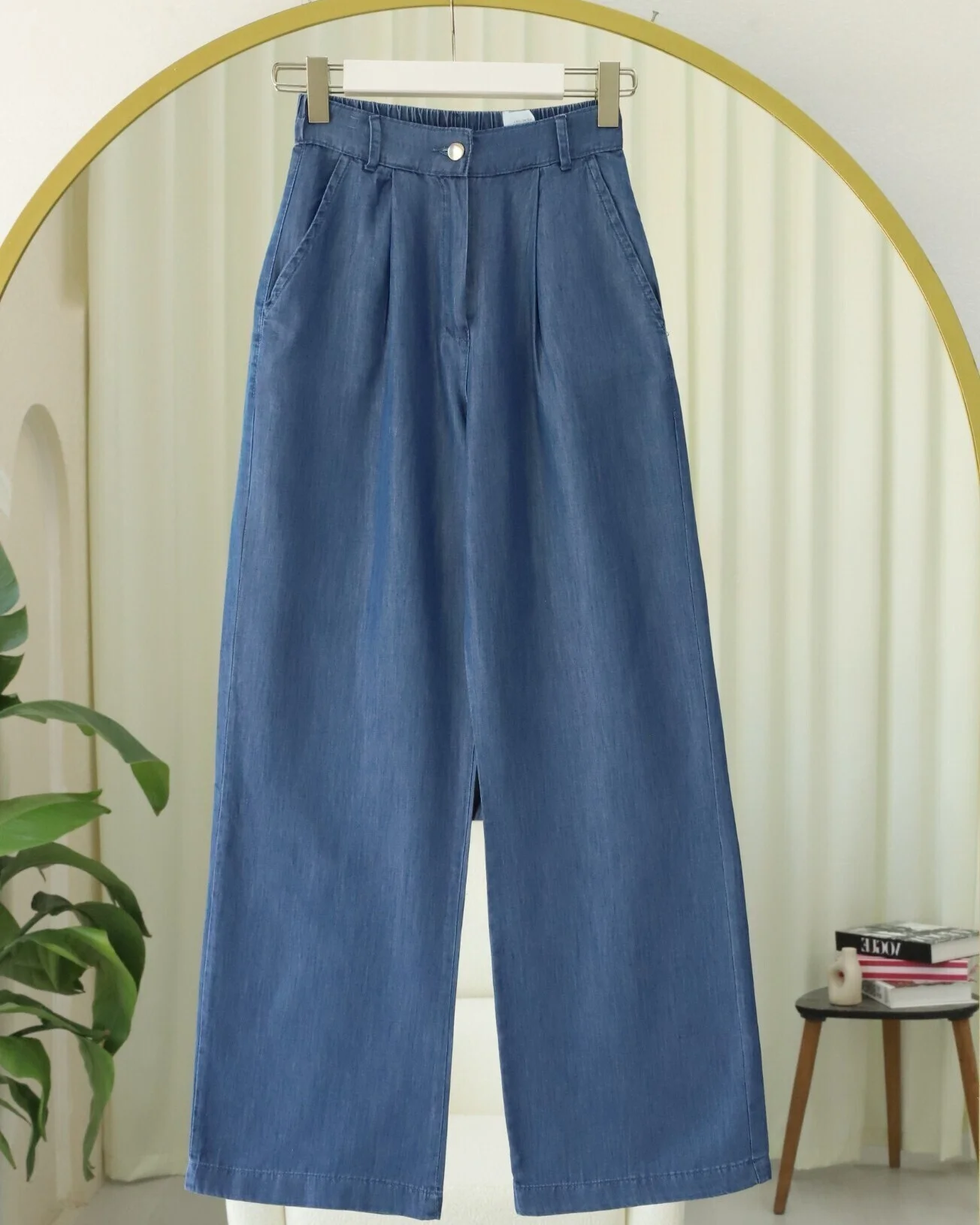 Half-Elastic Double-Pocket Wide-Leg Denim Trousers - Dark Blue - Podyumplus - by Peralane - photo 2