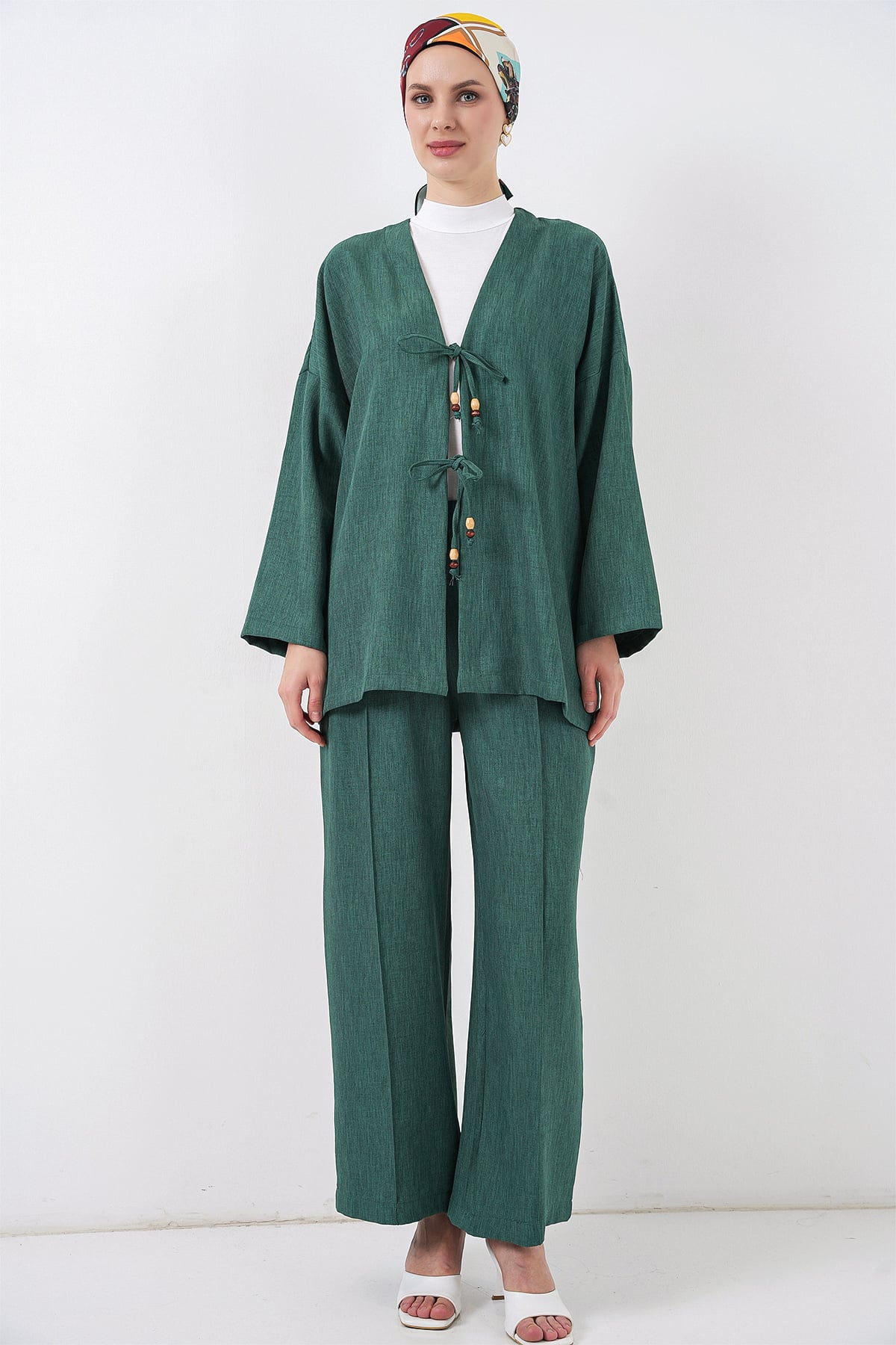 Women's Linen Kimono Two-Piece Set - Emerald Green - Bigdart - by Peralane - photo 2