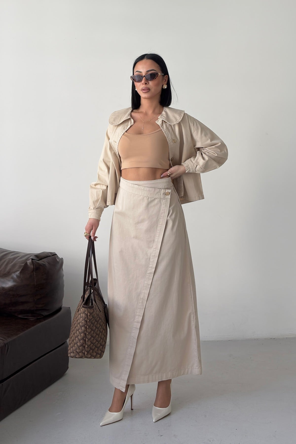 Women's High-Waist Maxi Denim Skirt with Buttons - Stone - Xlove - by Peralane - photo 6