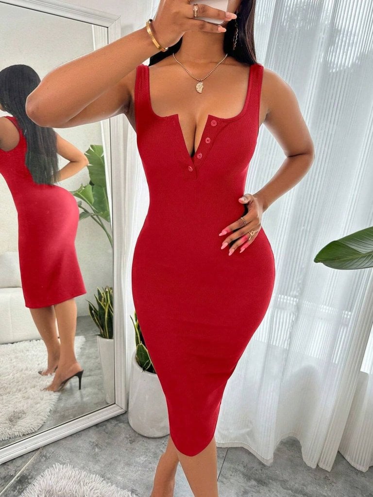 Women's Sleeveless Round V-Neck Midi Dress - Janes - by Peralane - photo 2