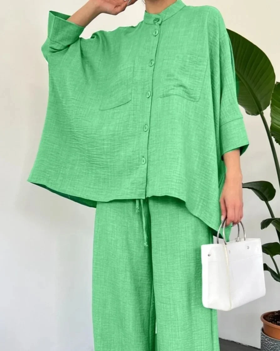 Women's Oversized Tunic and Wide-Leg Trouser Co-ord Set in Light Green - Podyumplus - by Peralane - photo 6