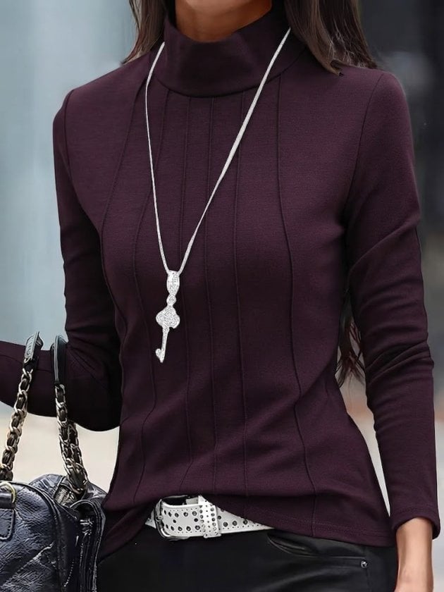 Women's Long Sleeve Turtleneck Ribbed Modal Blouse - Janes - by Peralane