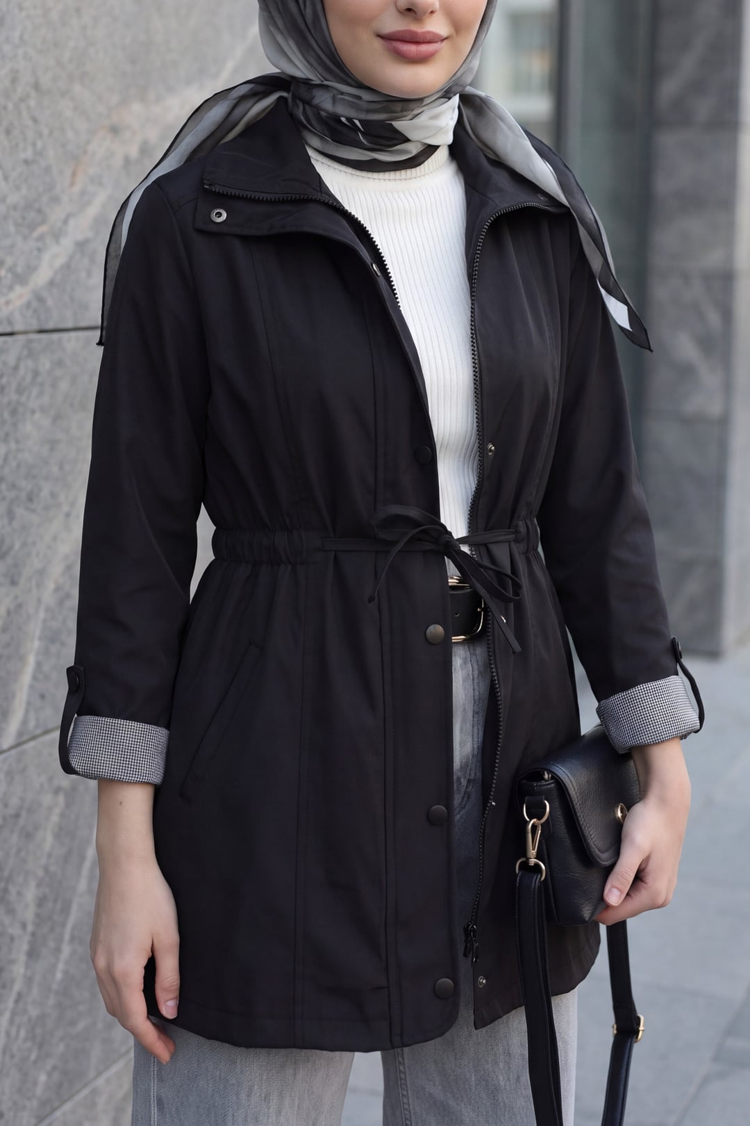 Women's Drawstring Waist Jacket - Black - Bigdart - by Peralane