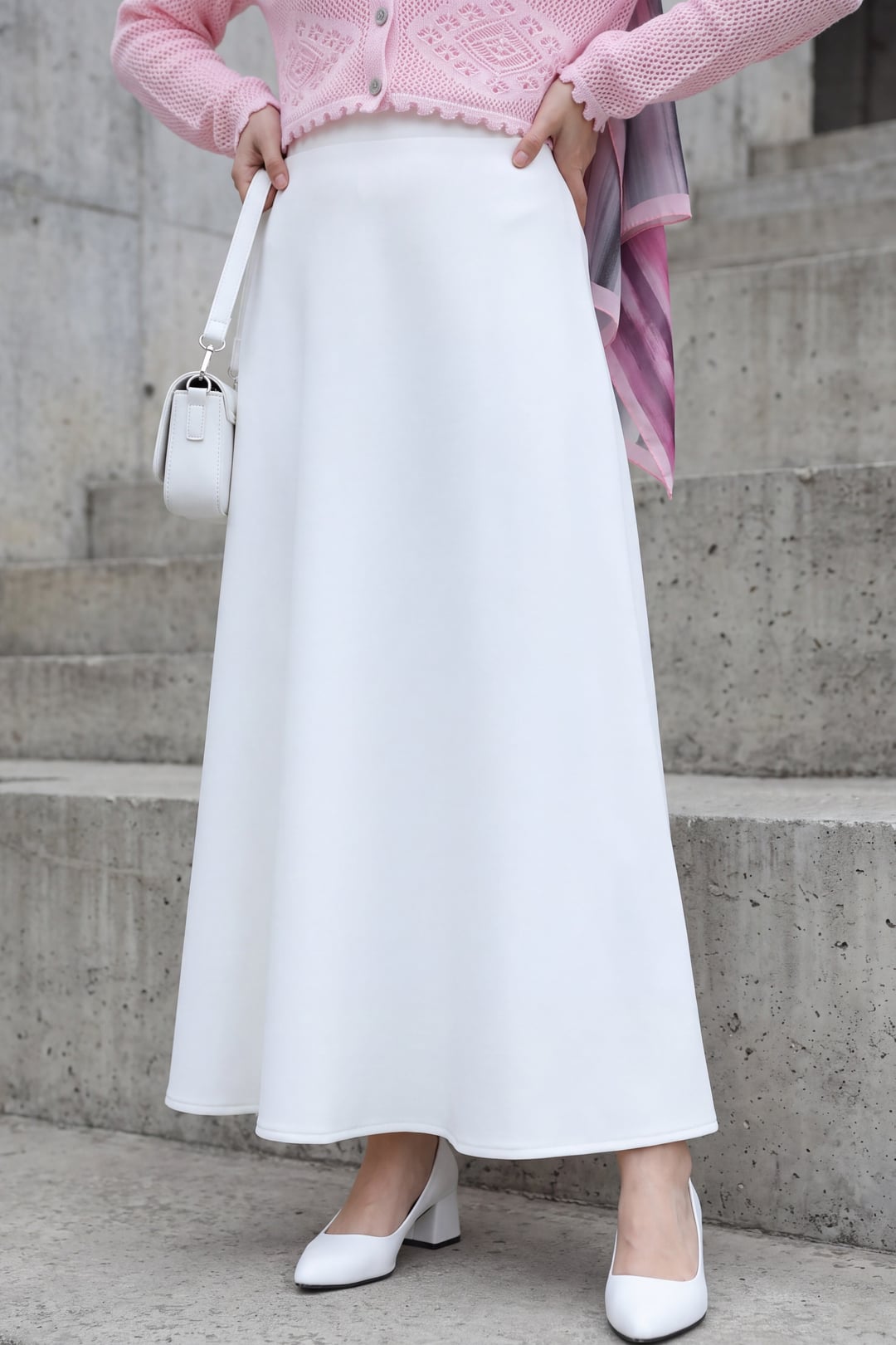 White Scuba Puff Skirt with Elastic Waist - Podyumplus - by Peralane