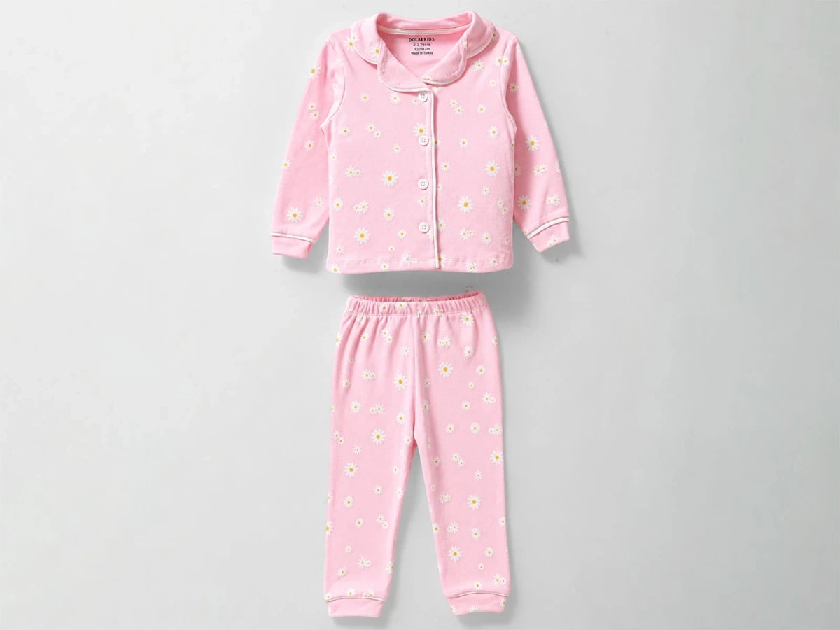 Daisy Print Pink Girls' Pyjama Set - Dolas - by Peralane